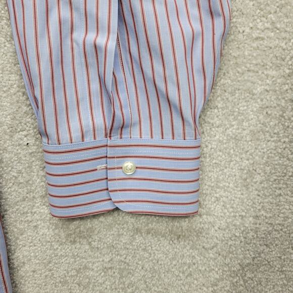 Brooks Brothers Men's Size 17 Long Sleeve Dress Shirt Light Blue Maroon Stripes - Picture 8 of 8